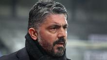 Pelatih kepala Marseille asal Italia, Gennaro Gattuso, bereaksi selama pertandingan Liga Prancis antara Stade Brestois 29 (Brest) dan Olympique de Marseille (OM) di stadion Francis-Le Ble di Brest, Prancis barat, pada 18 Februari 2024. (FRED TANNEAU/AFP)