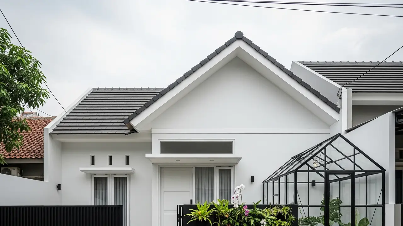 Model Rumah Tipe 45 Murah dengan Atap Pelana di Gang Perumahan Sempit. Gemini