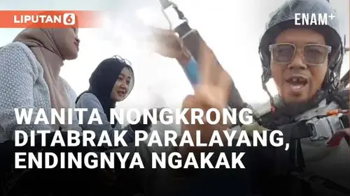 VIDEO: Endingnya Bikin Ngakak! Detik-Detik Wanita Ditabrak Paralayang Saat Nongkrong di Batu