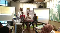 Talkshow JNE Kopiwriting membahas optimalisasi UMKM Kota Cirebon di Era Digital. Foto (Liputan6.com / Panji Prayitno)