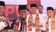 Ridwan Kamil-Suswono dan Pramono Anung-Rano dipakaikan cukin saat daftar Pilkada Jakarta. (Liputan6.com/Angga Yuniar)