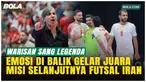 Pelatih Timnas Futsal Iran Vahid Shamsaei berbicara usai menjuarai Piala Asia Futsal 2026 di Indonesia Arena, Sabtu (7/2/2026). Ia menegaskan misi meneruskan pengetahuan kepada pemain muda dan mengakui tekanan besar di balik gelar juara.
