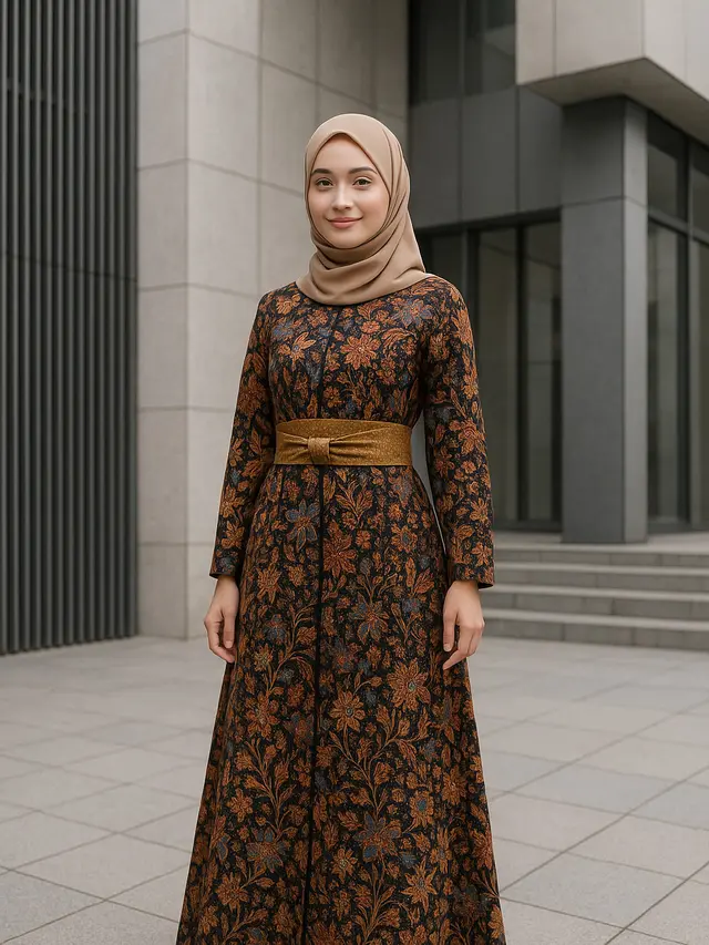 Gamis dengan Obi Belt Batik