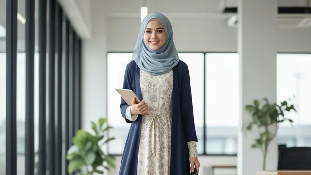 Ilustrasi Wanita Berhijab Profesional di Kantor