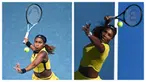 Petenis Amerika Serikat, Coco Gauff (kiri) dan Serena Williams saat melakukan servis di turnamen Australia Open. (Foto Kolase: AFP/Anthony Wallace dan AFP/Paul Crock)