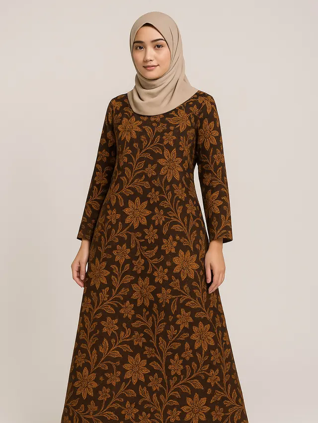 Gamis Etnik A-line Motif Floral Batik