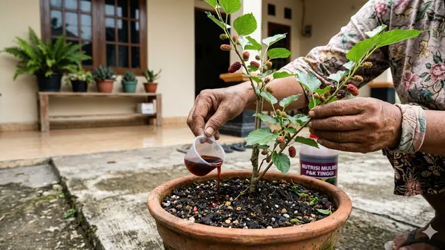 Buah Murbei dalam Pot