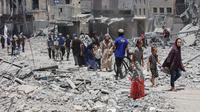 Kelompok Perlindungan Global (Global Protection Cluster) yang dipimpin oleh Perserikatan Bangsa Bangsa (PBB), merilis sebuah analisis, pada Selasa 15 Juli 2025 waktu setempat, yang didalamnya menyebut bahwa tidak ada ruang aman di Gaza. (Omar AL-QATTAA/AFP)