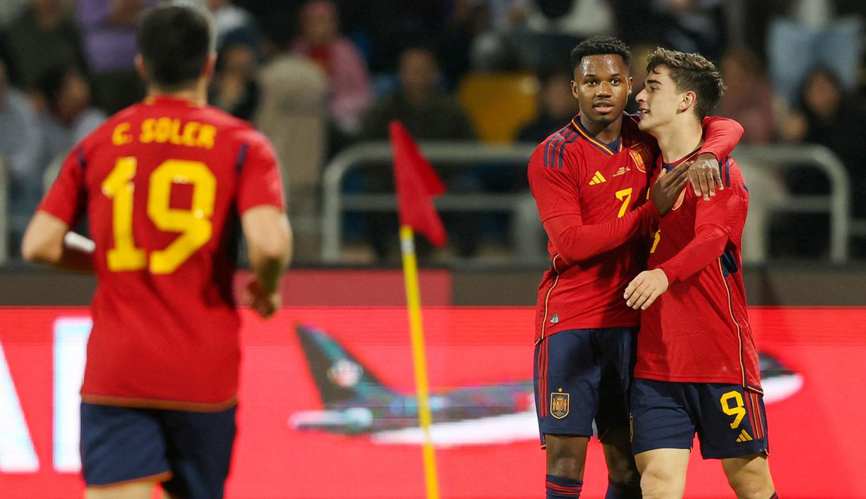 Kesempatan tersebut sukses menjadi ajang unjuk kebolehan sekaligus pembuktian para pemain muda Tim Matador jelang berlaga di Piala Dunia 2022 Qatar. (AFP/Khalil Mazraawi)