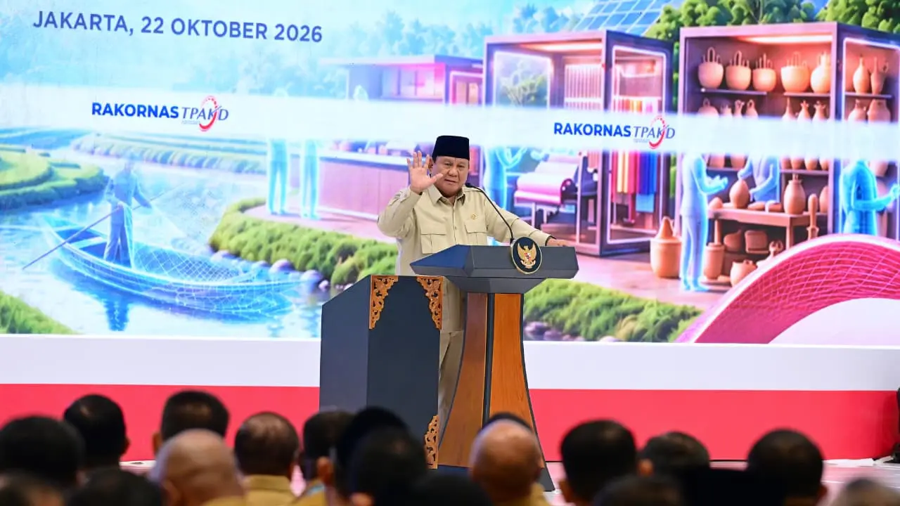 Prabowo menghadiri rakornas TPAKD di Jiexpo Kemayoran, Kamis (22/10/2026). (dokumentasi secretariat presiden).