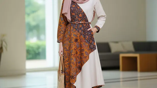 Model Gamis Batik Etnik Asimetris