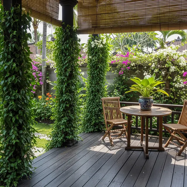 9 Model Teras Belakang Rumah dengan Tiang Tanaman Salur yang Instagramable 2025