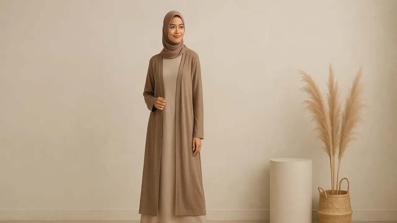 Model Gamis dengan Outer Cardigan Panjang/Ilustrasi gambar oleh AI