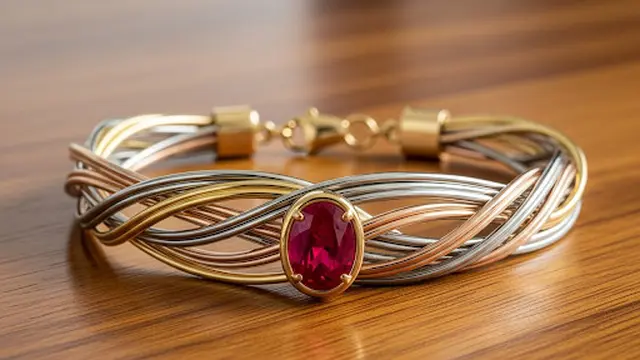 Gelang Modern Mix Metal dengan Liontin Batu Permata
