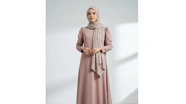 Gamis Polos dengan Puff Sleeve