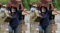 Istri Bupati Sumba Timur Merliyati Simanjuntak ikut turun ke lapangan menerjang lumpur untuk memberikan bantuan kepada korban banjir bandang dan tanah longsor. (Liputan6.com/ Istimewa)