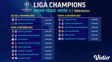 Jadwal Lengkap Liga Champions 2022/23 Week 3 Live Vidio 4 sampai 6 Oktober 2022 : Ada Big Match Inter Milan Vs Barcelona