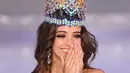 Ekspresi Miss Meksiko, Vanessa Ponce de Leon saat terpilih menjadi pemanang Miss World 2018 ke-68 di Sanya di Pulau Hainan, Tiongkok (8/12). (AFP Photo/Greg Baker)