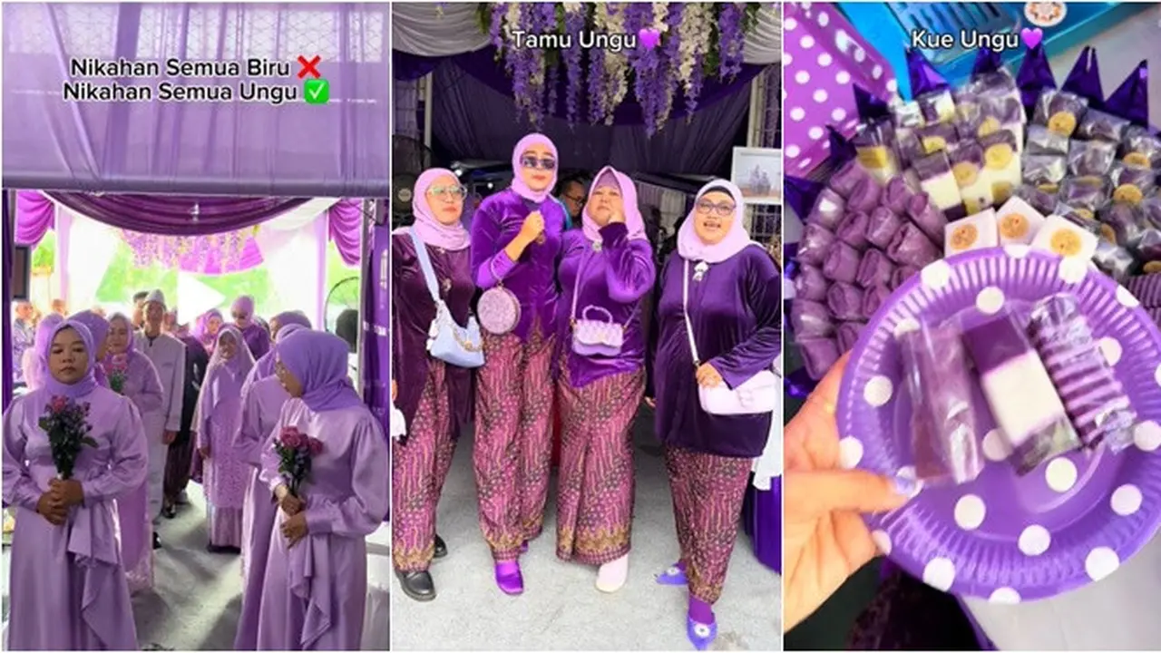 Viral Acara Pernikahan Serba Warna Ungu, dari Tenda hingga Perlengkapan Makan