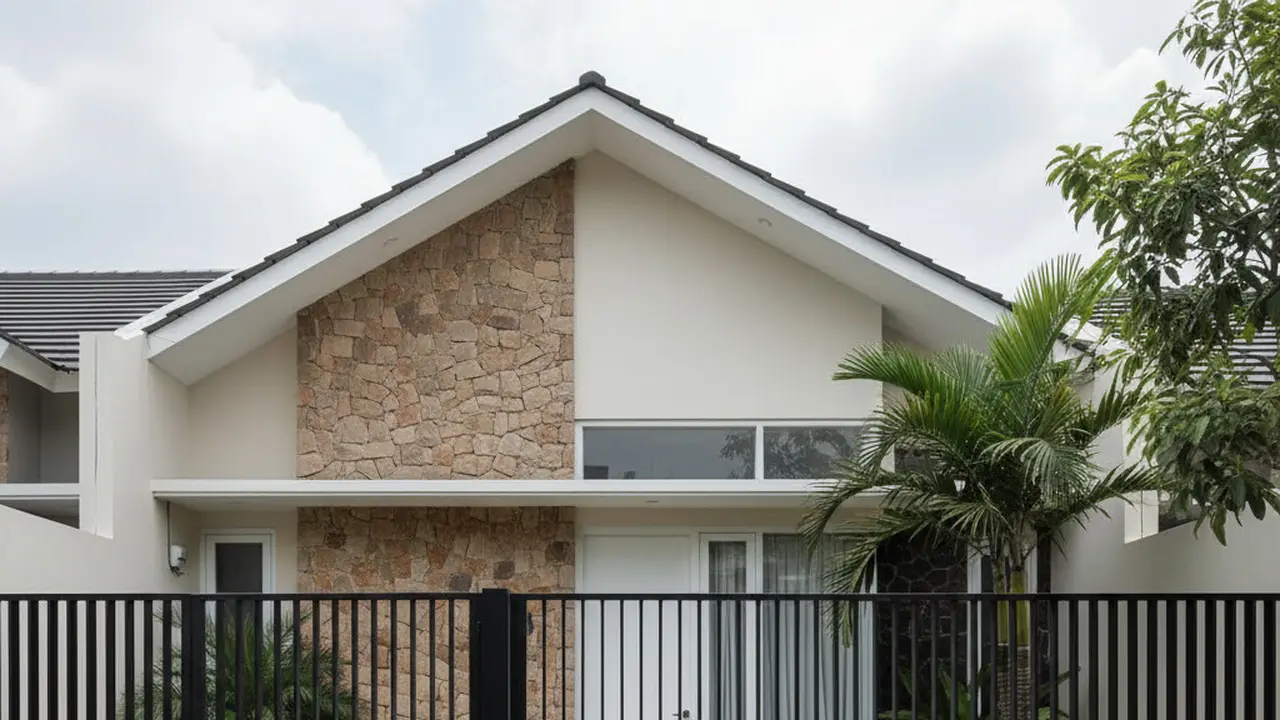 Gambar Rumah Minimalis Batu Alam dan Pagar Besi