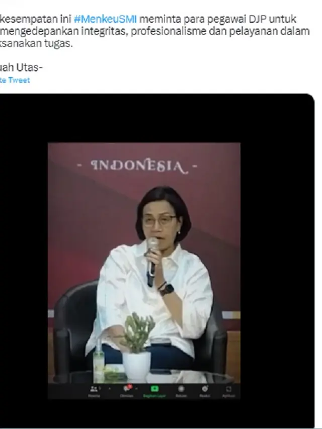 Sri Mulyani, Menteri Keuangan (Foto: Twitter/@DitjenPajakRI)