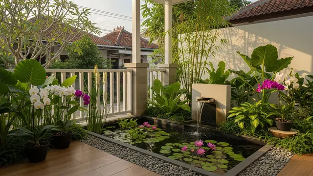 Teras Tanpa Furnitur Cocok untuk Rumah Kecil Model Elemen Air Mini