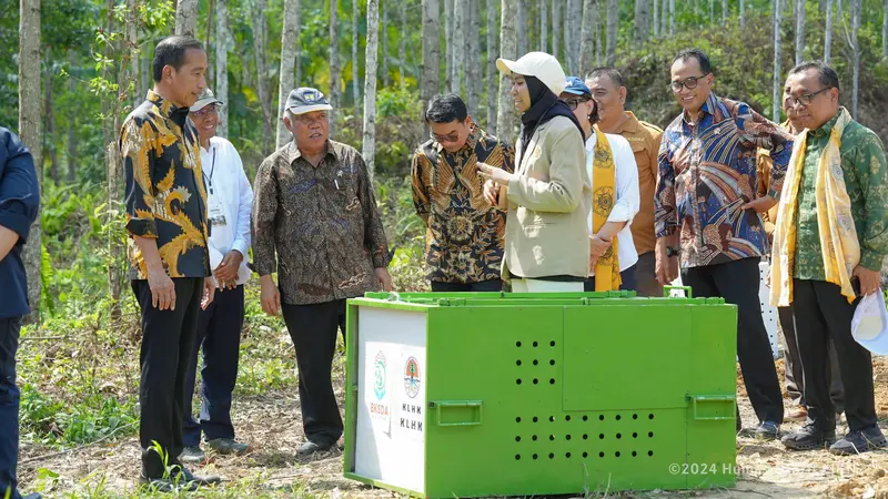 Presiden Joko Widodo (Jokowi) menyaksikan penandatanganan perjanjian kerjasama Pelindungan dan Pengelolaan Rimba Kota untuk Pendidikan, Penelitian, dan Pengabdian Masyarakat antara Otorita IKN dan UGM. (Dok Otorita IKN)