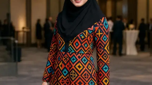 Baju Batik Pesta Wanita Berhijab Syar’i