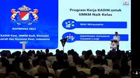 Ketua Umum KADIN Indonesia Arsjad Rasjid dalam pembukaan Rapimnas KADIN 2022, Jumat (2/12/2022).