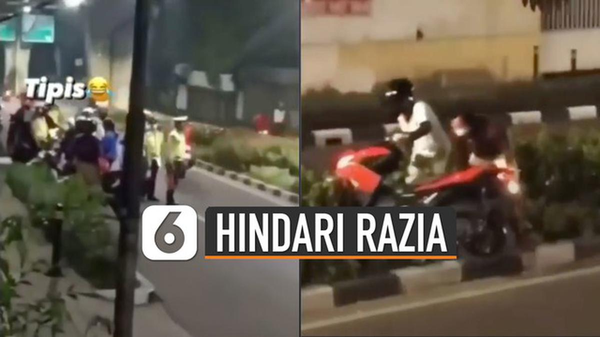 VIDEO: Momen Pemotor Panik Kabur Dari Razia, Digagalkan Pembatas Jalan