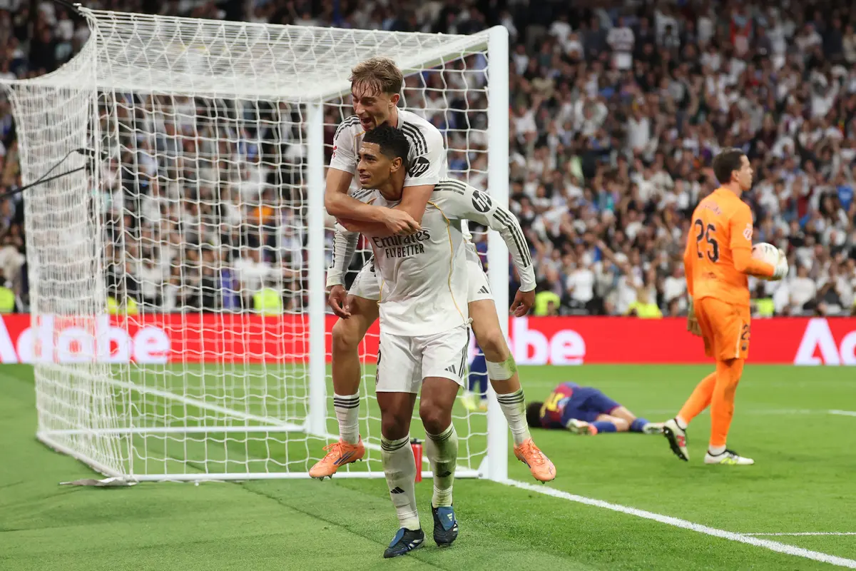 Selebrasi pemain Real Madrid saat mengalahkan Barcelona di LaLiga 2025/2026