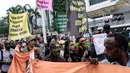 Dalam tuntutannya, pengunjuk rasa menyatakan bahwa proyek strategis nasional itu akan meningkatkan angka deforestasi di Tanah Papua. (Yasuyoshi CHIBA/AFP)
