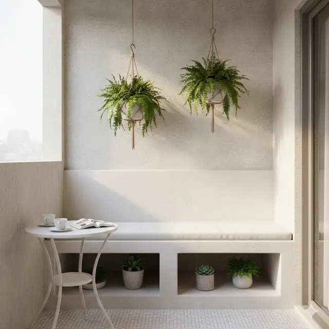 Desain Teras dengan Tempat Duduk Cor Menyatu Dinding (Foto: Gemini AI)