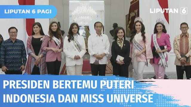 Puteri Indonesia 2022 Laksmi Shari De Neefe dan Miss Universe 2021 Harnaaz Sandhu bertemu Presiden Jokowi di Istana Kepresidenan Jakarta. Presiden ingin Puteri Indonesia 2022 terpilih dan seluruh finalis dilibatkan dalam program G-20.