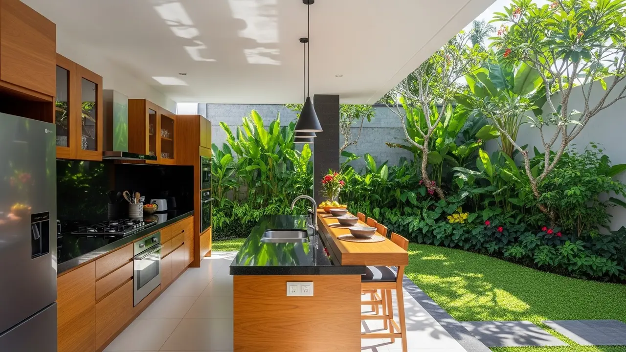Model Dapur Terbuka Menempel Tembok Belakang