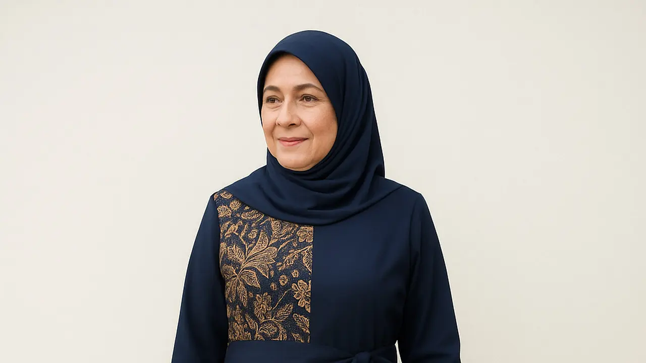 Model Gamis Batik Ibu-Ibu Umur 50 Tahun Kombinasi Kain Polos