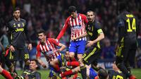 Aksi Alvaro Morata pada leg 1, babak 16 besar Liga Champions yang berlangsung di stadion Wanda Metropolitano, Madrid., Kamis (21/2). Atl Madrid menang 2-0 atas Juventus (Javier Soriano)