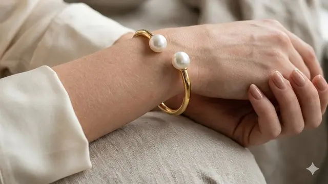 Bangle Cuff dengan Aksen Mutiara yang Chic