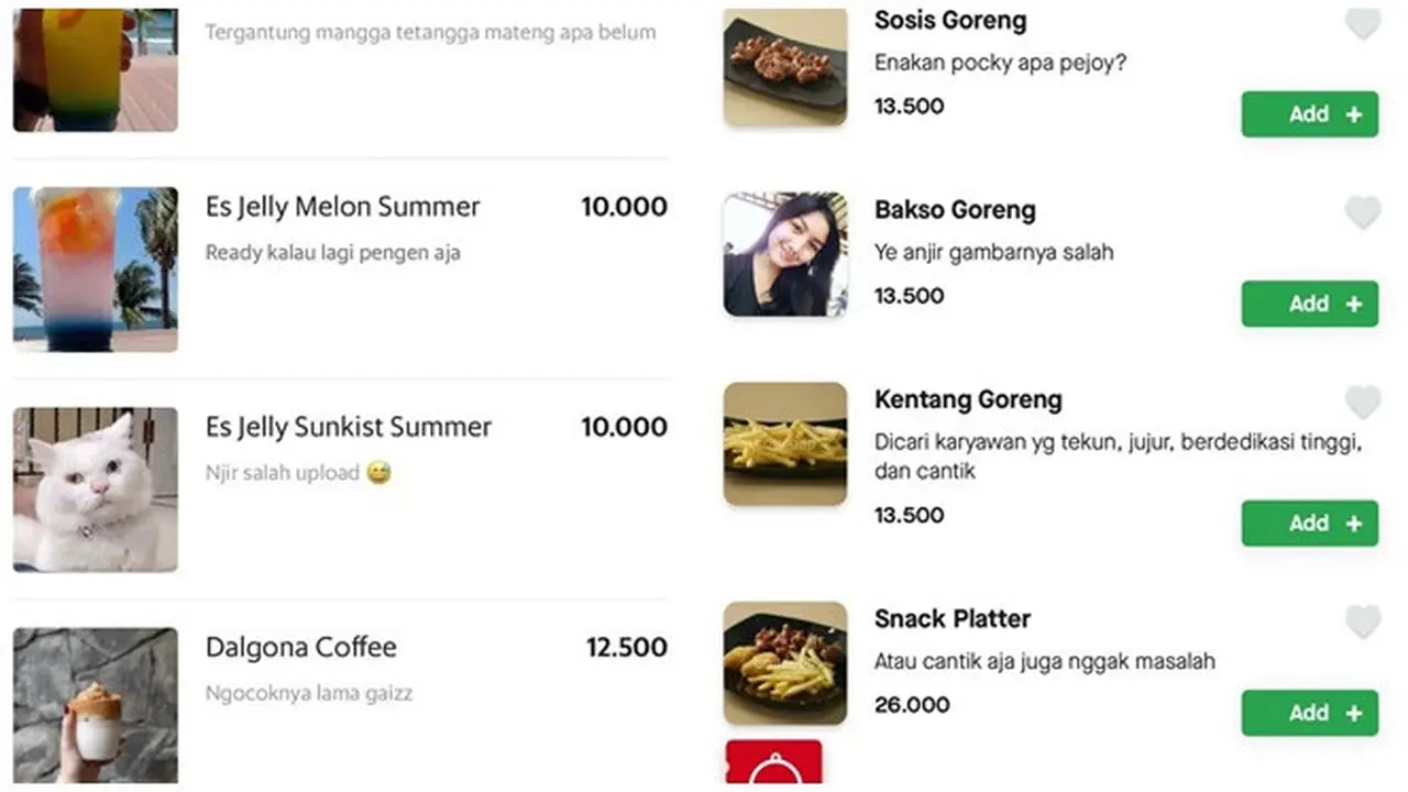 6 Gambar Nyeleneh di Daftar Menu Aplikasi Ojek Online Ini Bikin Salah Fokus