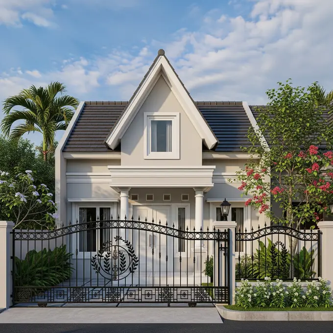Model Rumah Sederhana dengan Pagar Depan Klasik