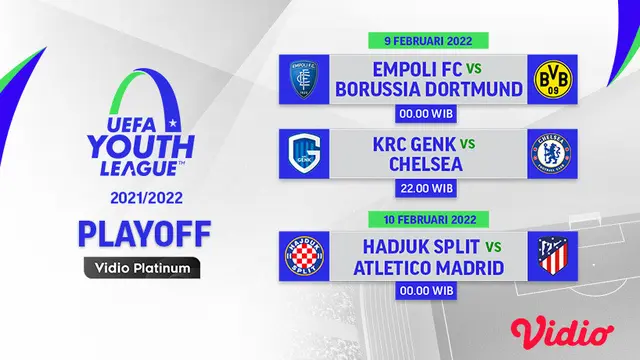 Link Live Streaming Pertandingan UEFA Youth League 2021/2022 Babak Playoff di Vidio
