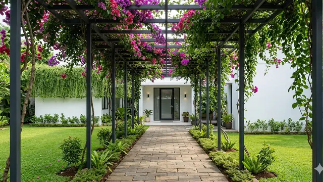 Ide Desain Halaman Rumah dengan Tanaman Rambat Biar Jadi Taman Tersembunyi. Gemini
