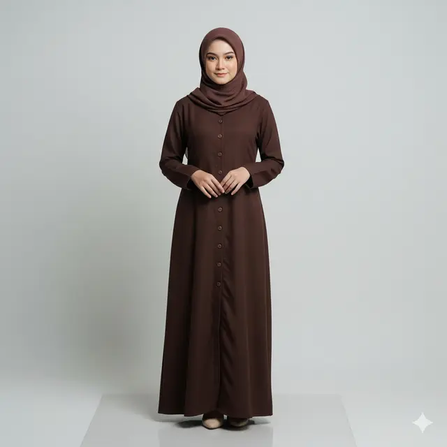 Model Gamis Coklat Earthy Tone Trend Modest Fashion 2025. Gemini