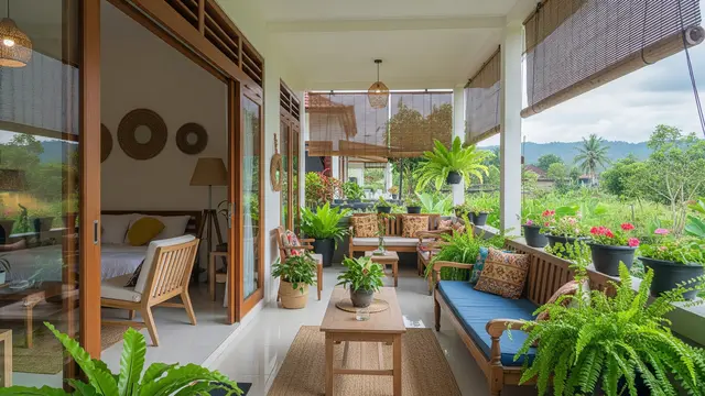 Model Rumah Kecil dengan Koneksi Indoor dan Outdoor yang Harmonis Model Teras Memanjang sebagai Penghubung Utama