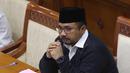 Menteri Agama Yaqut Cholil Qoumas saat mengikuti rapat kerja dengan Komisi VII DPR di Kompleks Parlemen, Senayan, Jakarta, Senin (15/3/2021). Rapat kerja tersebut membahas persiapan penyelenggaraan ibadah haji 1442 H/2021 M dan vaksinasi jemaah haji. (Liputan6.com/Angga Yuniar)