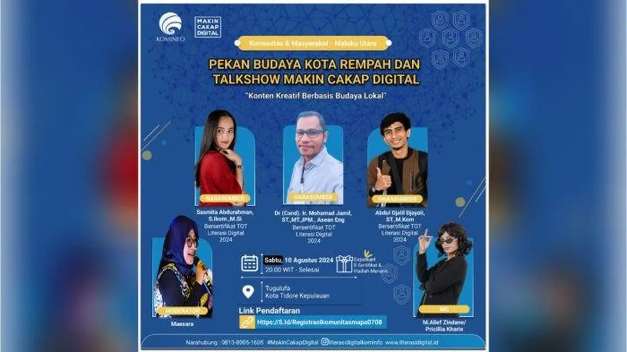 Kemenkominfo menggelar talkshow makin cakap digital yang menjadi bagian dari sosialisasi Gerakan Nasional Literasi Digital di Pantai Tugulufa Kota Tidore Kepulauan provinsi Maluku Utara dengan tajuk: "Konten Kreatif Berbasis Budaya Lokal" (Istimewa)