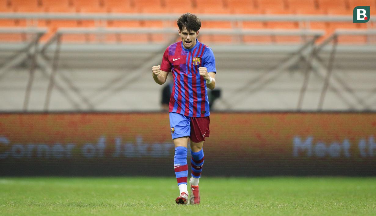 Tak sampai lima menit Blaugrana muda membuka skor 1-0 lewat aksi Xavier Moreno. (Bola.com/Bagaskara Lazuardi)