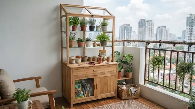 Greenhouse dengan Rak Tanam (AI Generated)