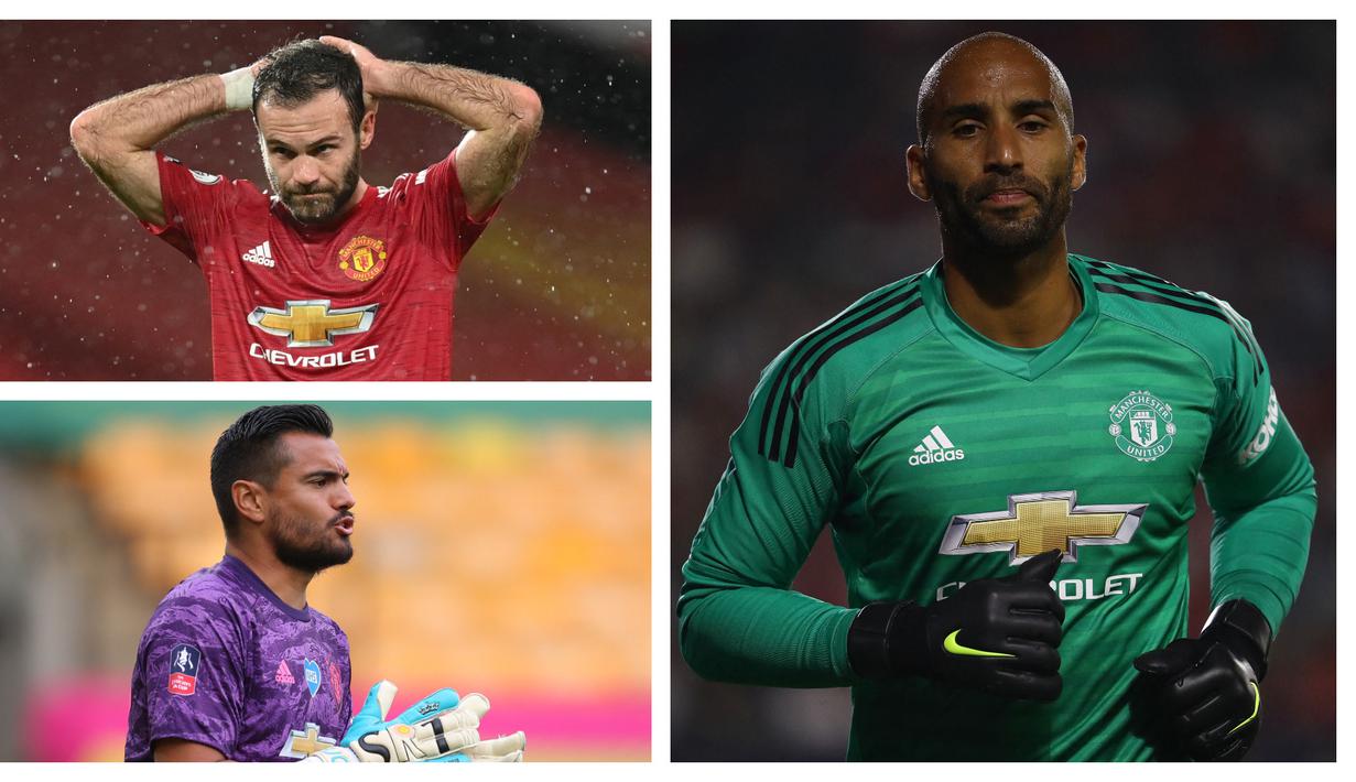 Dalam barisan pemain Manchester United musim ini terselip beberapa pemain yang sudah tidak lagi muda. Dengan usia di atas 30 tahun, kebanyakan dari mereka berstatus sebagai pemain pelapis atau pengganti. Berikut 5 pemain tertua yang dimiliki MU musim ini. (Kolase Foto AFP)