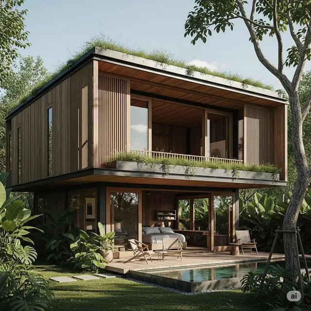 Rumah Kayu Kontemporer Ramah Lingkungan